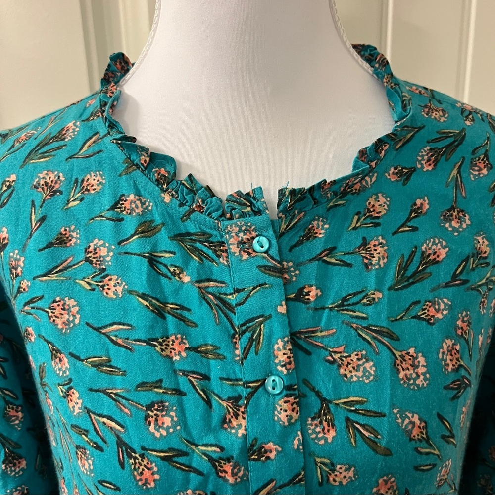 XIX Palms Teal Floral Flowy Puffy Sleeve Boho Dress Medium‎ - Picture 7 of 12